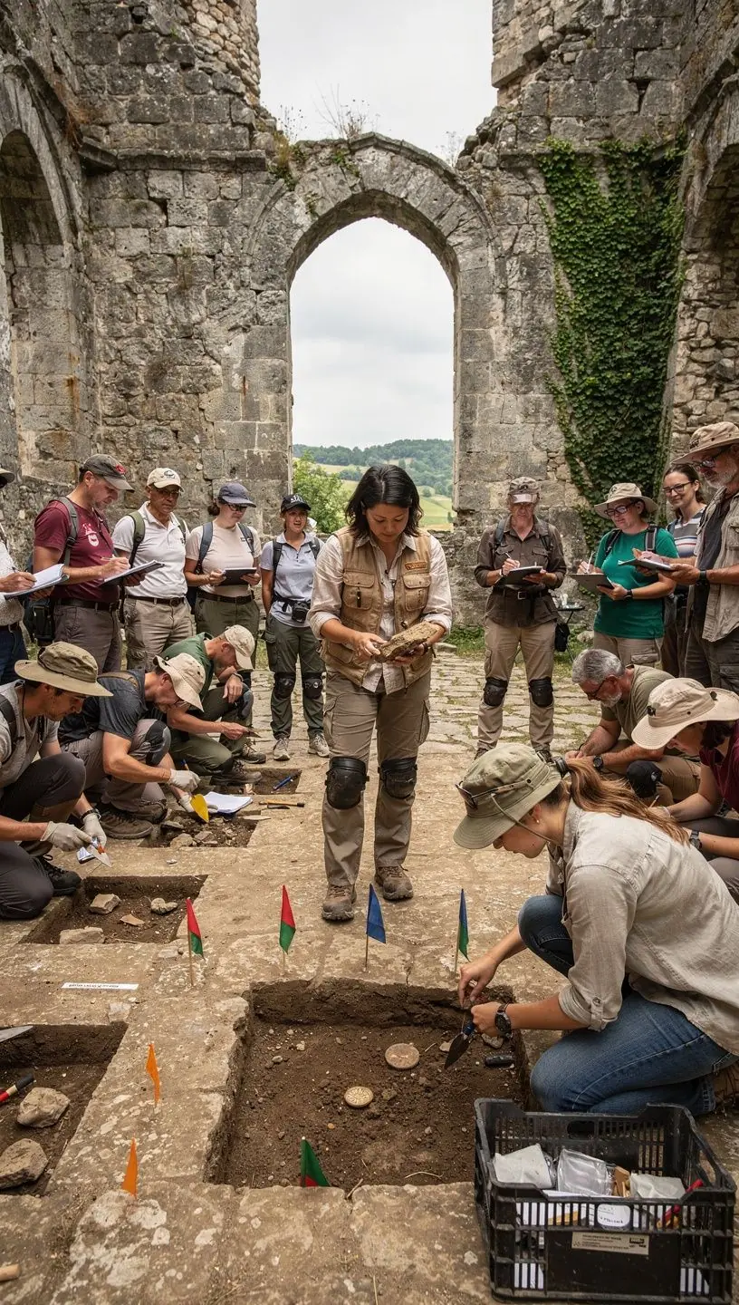 Történelmi helyszín bemutatása, melyen láthatók a különböző korokból származó artefaktumok.