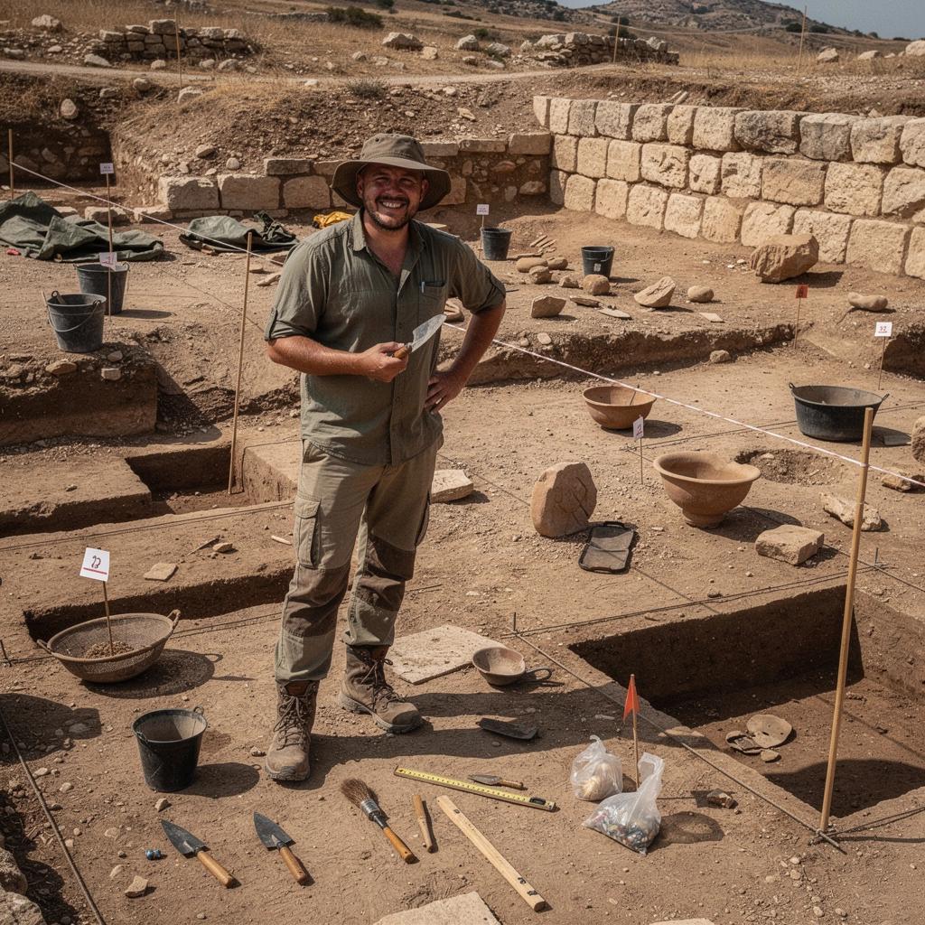 Történelmi kultúrák által hagyott nyomok, például kerámia darabok egy asztalon.